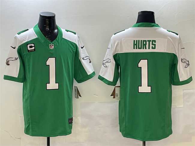 Mens Philadelphia Eagles #1 Jalen Hurts Green White F.U.S.E. 4-Star C Patch Vapor Untouchable Limited Stitched Jersey Dzhi